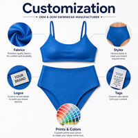 Pabrik ODM Grosir Baju Renang Dua Potong Kain Berkilau Custom Bikini Wanita Kerah V Tali Spaghetti Tipis Atasan Pinggang Tinggi Bawahan Renang