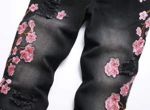 Jeans de Algodón Grueso con Bordado de Flores y Estampado Gráfico para Hombre, Pantalones de Mezclilla de Alta Calidad, Transpirables y Lavables para la Temporada de Primavera - Product Image 3