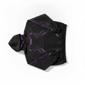 Sudadera con Capucha Negra para Hombre con Estampado Geométrico Morado, Corte Holgado, Estilo Casual, Manga Regular, Tela French Terry - Product Image 4