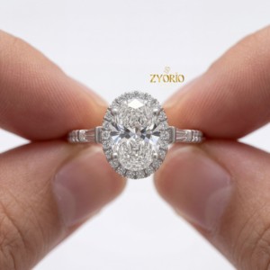 แหวนหมั้นทรงรี ด้านข้างเรียวบาง ประดับเพชรเลี้ยงในห้องปฏิบัติการ ทอง 14K ดีไซน์จากธรรมชาติ ของขวัญสำหรับงานแต่งงาน งานเลี้ยงฉลองครบรอบ - Product Image 1