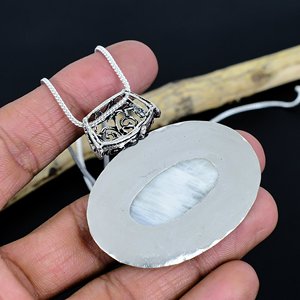 Rainbow <b>Moonstone</b> Gemstone Heart Shape Chain <b>Pendant</b>: 925 Sterling Silver Handmade Designer Jewelry Necklace - Product Image 3