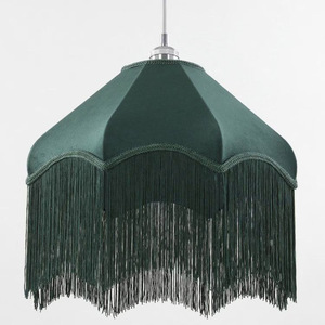 Lampe suspendue en tissu vintage français avec franges à pompons verts, forme pagode festonnée, pour café, hôtel, décoration intérieure - Product Image 6