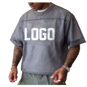 Camiseta de malla 100% personalizable para hombre, estilo oversize con hombros caídos, transpirable, de secado rápido, con logo personalizado. - Product Image 4