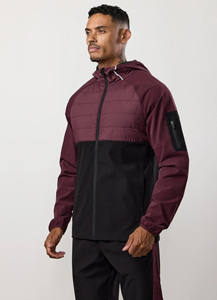 Men's Hooded Puffer <b>Jacket</b> Color Blocking Windproof <b>Zipper</b> Closure Autumn Sporty Style Polyester Material - Product Image 1