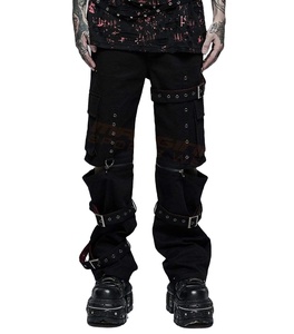 Jeans de Mezclilla Lavados Estilo Punk para Hombre 2026, Negros, con Múltiples Bolsillos, Cierre de Cremallera, Corte Recto, Transpirables, Estilo Urbano, de Algodón - Product Image 1