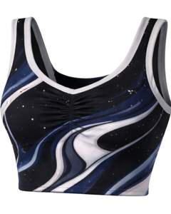 Ensemble jupe deux pièces personnalisé pour femme, noir et bleu marine, imprimé marbré, crop top sans manches, mini-jupe taille haute, tenue douce et extensible - Product Image 2