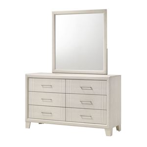 Comò Contemporaneo a Sei Cassetti, 1 Pezzo, Mobiletto Laterale in Legno Bianco/Beige, Arredamento Moderno - Product Image 2
