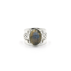 Labradorite <b>Statement</b> <b>Ring</b> – Natural Labradorite Oval Gemstone <b>Ring</b>, Silver Plated Matte Finish, Boho Flash Stone <b>Ring</b>, Brass - Product Image 3
