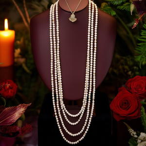 Gold Plated Fashion Jewelry <b>Set</b> Austrian Stone & <b>Pearl</b> Long <b>Necklace</b>-DMT25 WHITE - Product Image 3