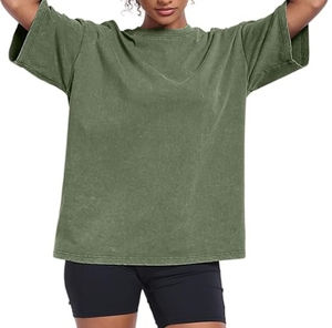 Camiseta de Cuello Redondo para Mujer, Estilo Casual, Lavado Ácido, Efecto Desgastado por el Sol, Manga Corta, Transpirable, Ecológica, 100% Algodón, Corte Regular - Product Image 2