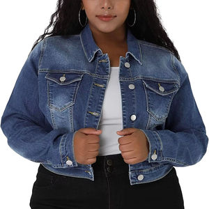 Chaqueta vaquera para mujer, estilo casual, ligera, azul, con rotos, corte cropped, oversize, para streetwear - Product Image 1