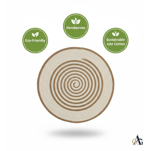 Napperon tissé à la main en jute et coton, 14 pouces, finition naturelle, contemporain, écologique, antidérapant, fabriqué en Inde par AG Elements - Product Image 6