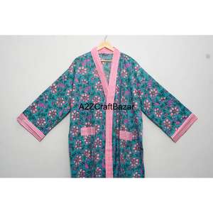 Kimono Floral Estampado 100% Algodón Puro Transpirable para Mujer, Ropa de Dormir de Verano e Invierno, Bata Casual para Playa y Noche - Product Image 2