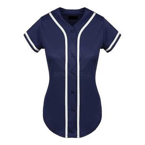 Maillot de baseball unisexe bleu marine à manches courtes, col en V, boutons sur le devant, évacuation de l'humidité, 100 % polyester, coupe classique, personnalisable pour les équipes sportives - Product Image 1