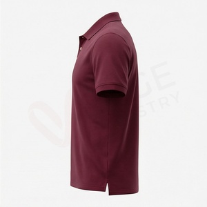 Polo à manches courtes pour homme, couleur bordeaux, 100% coton, tissu Oxford, respirant, coupe classique, design uni, style tissé - Product Image 3