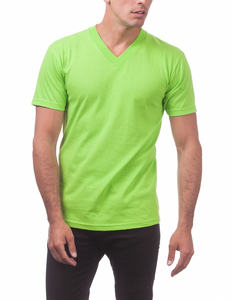 T-shirt pour homme à col en V, manches courtes, coupe classique, vert uni, jersey de coton, vêtement décontracté - Product Image 5