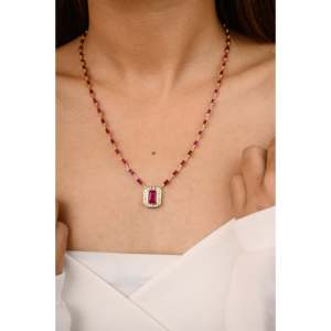 14K Solid Yellow Gold <b>Ruby</b> and Diamond <b>Necklace</b> with VVS2 Clarity - Product Image 6