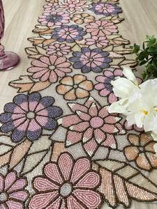 Handmade Oriental Fabric <b>Table</b> <b>Runner</b> Irregular Shape <b>Teal</b> Floral Design Luxury Style Ali Fashion Art AFA01 Mats Pads 5mm Thick - Product Image 4