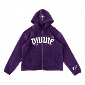 Wholesale Men's Full Zip Hoodie Custom Logo Cotton Blend <b>Fleece</b> Eco-Friendly <b>Lined</b> Hooded <b>Jacket</b> Heavyweight Casual Streetwear - Product Image 4