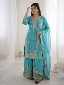 Ensemble palazzo ethnique traditionnel pour femmes avec broderie à sequins - Product Image 2