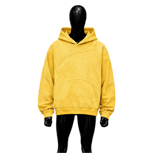 Custom <b>Yellow</b> Washed Oversized <b>Hoodie</b> <b>Men</b> Streetwear Pullover With Curved Seam Design Drop Shoulder Fashion Casual Hooded Sweats - Product Image 1