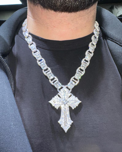 Collar con colgante de cruz de plata de ley 925 con incrustaciones de moissanita y diamantes, estilo hip hop, llamativo, para hombre - Product Image 4