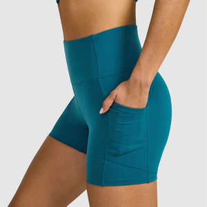 Shorts de yoga taille haute pour femmes avec poches - Spandex/Polyester respirant 4 modèles Séchage rapide et écologique pour la salle de sport et l'entraînement - Product Image 5
