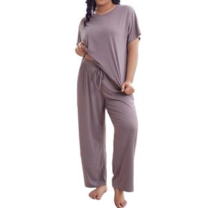 Conjuntos de dos piezas para mujer, camiseta informal de manga corta de Color sólido, Pantalones, camiseta bordada a la moda con cuello redondo del proveedor de BD - Product Image 1