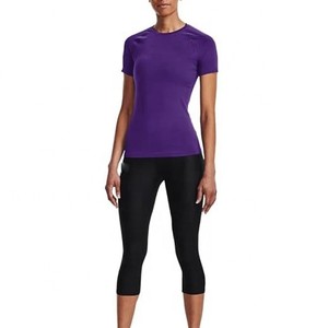 Camiseta de Manga Corta para Mujer, Color Morado Sólido, Cuello Redondo, Corte Ajustado, Secado Rápido, Tejido de Punto, Informal, para Primavera/Verano, para Hacer Ejercicio - Product Image 6