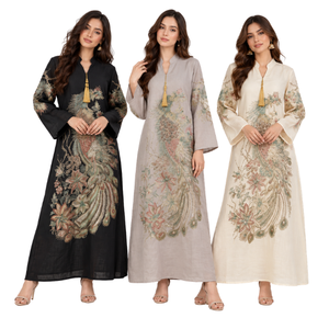 Abaya Larga Hasta el Suelo para Mujer con Patrón de Bordado Personalizado y Borlas, Manga Larga, Prenda Musulmana Modesta y Transpirable para Mujer - Product Image 2