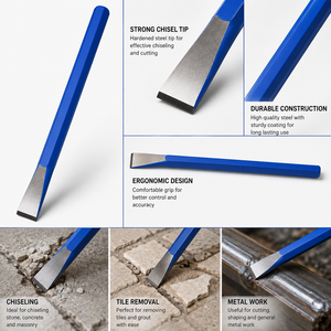 Ciseau plat robuste avec manche hexagonal bleu pour le béton, la maçonnerie, les carreaux, le métal, le bois et les applications de construction générale - Product Image 6