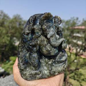Statue de Ganesha en labradorite naturelle sculptée à la main, sculpture en pierre précieuse, décoration d'autel à domicile, cadeau, objet de collection - Product Image 4