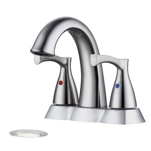 Rubinetto per Lavabo Bagno in Nichel Spazzolato da 4 Pollici con 2 Maniglie e Scarico a Scomparsa, Rubinetto per Vasca e Doccia - Product Image 1