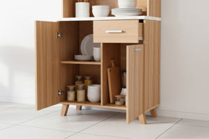 Meuble de cuisine moderne en mélamine Essence K204 avec plan de travail en marbre blanc, panneau de particules écologique, résistant à l'eau, 2 tiroirs en acrylique - Product Image 4