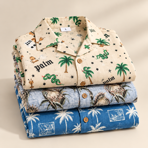 Camisas de Playa de Verano para Hombre, Cuello Camp Collar, 100% Viscosa, Manga Corta, Estampado Hawaiano, Corte Relajado, Ropa Casual para Vacaciones - Product Image 1