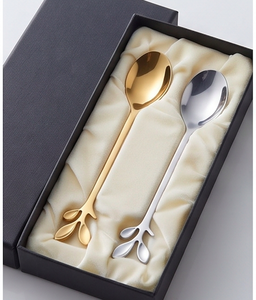 Ensemble de cuillères élégantes en or et argent avec design de manche en forme de feuille, finition miroir haute brillance, passe au lave-vaisselle, couverts pour les occasions de mariage - Product Image 6