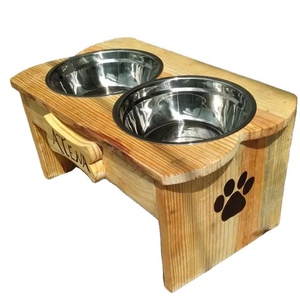 Handmade Wooden Round Pet Bowls & Feeders Elevated Wood & Stainless Steel <b>Dogs</b> - Product Image 4