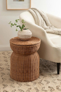 Best Selling Wholesale Handcrafted Natural Rattan Round <b>Side</b> <b>Table</b> Woven Accent Stool <b>Storage</b> Ottoman <b>For</b> <b>Living</b> <b>Room</b> Decor - Product Image 6