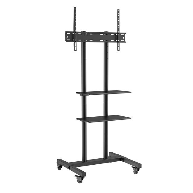 Portable Double Tray Rolling TV Stand 32-70 Inch Steel Mobile Cart with Height Adjustment for Living Room and Bedroom