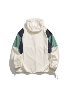 Men's Hooded Color Blocking <b>Racer</b> <b>Jacket</b> Windproof Zipper Closure Casual Autumn Wear Canvas Front Polyester Loose Fit - Product Image 3