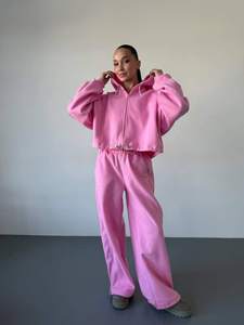 Custom Women's Pink Tracksuit Set Cropped Zip <b>Jacket</b> Wide Leg Pants Matching Two Piece Sportswear Casual Streetwear - Product Image 5