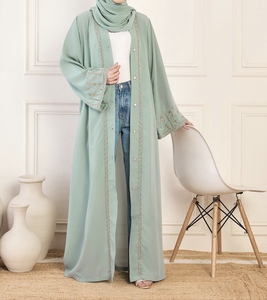 Hot Sale Beautiful Dubai Women Abaya Traditional Islamic Muslim Clothing & Accessories Floor Length <b>Long</b> Sleeves Front Open - Product Image 5