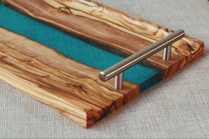 Plateau de service en résine peint à la main, imperméable, pièce unique, rond et sur mesure, pour mariage et décoration intérieure - Product Image 5