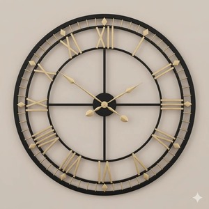 Stylish Black Frame <b>Wall</b> <b>Clock</b> With Gold Roman Numbers Ideal For Office Cabin And Home Workspace <b>Decor</b> Wholesupply From India - Product Image 1