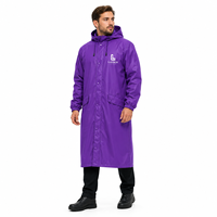 Chaqueta Impermeable Larga para Hombre con Logotipo Personalizado OEM, Capucha, Forro Polar Morado, Resistente al Viento, para Trabajo al Aire Libre