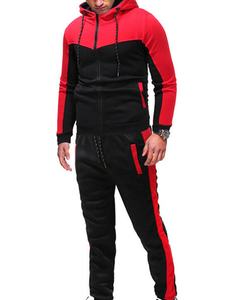 Chaqueta con cremallera para hombre, chándal con cordón ajustable, trajes deportivos para Fitness, chándal de 2 piezas de bloque de Color - Product Image 3