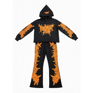 Custom Streetwear Distressed Patchwork Hoodie&Sweatpants <b>Set</b> Streetwear Acid Washed Vintage Style Zipper Men's Tracksuits <b>Sets</b>. - Product Image 3