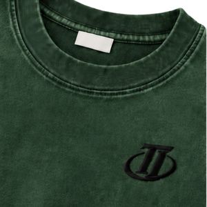 Camiseta Extra Grande de Algodón 100% Verde Oscuro Lavado Estilo Vintage con Logotipo Bordado en el Pecho, Antiarrugas, de Secado Rápido, Unisex, Estilo Urbano - Product Image 4