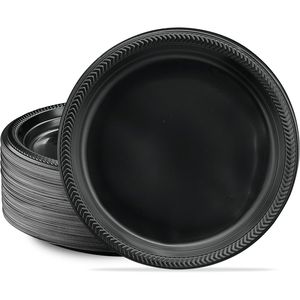 100pcs Lightweight 10 Inch <b>Black</b> Plastic Dinner <b>Plates</b> Disposable for Parties and Weddings - Product Image 1