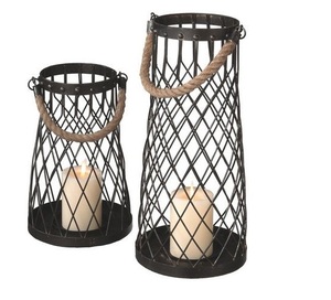 Venta al por mayor de fábrica: Nuevo farol decorativo para velas con asa de cuerda gruesa y acabado en metal negro. - Product Image 2